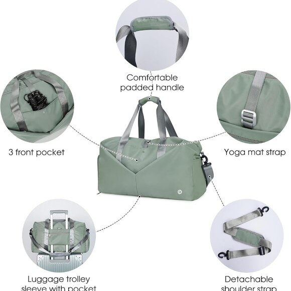 20" Gym Duffel Bag with Wet Pocket Shoes Compartment Portable Overnight Weekende - Picture 6 of 7